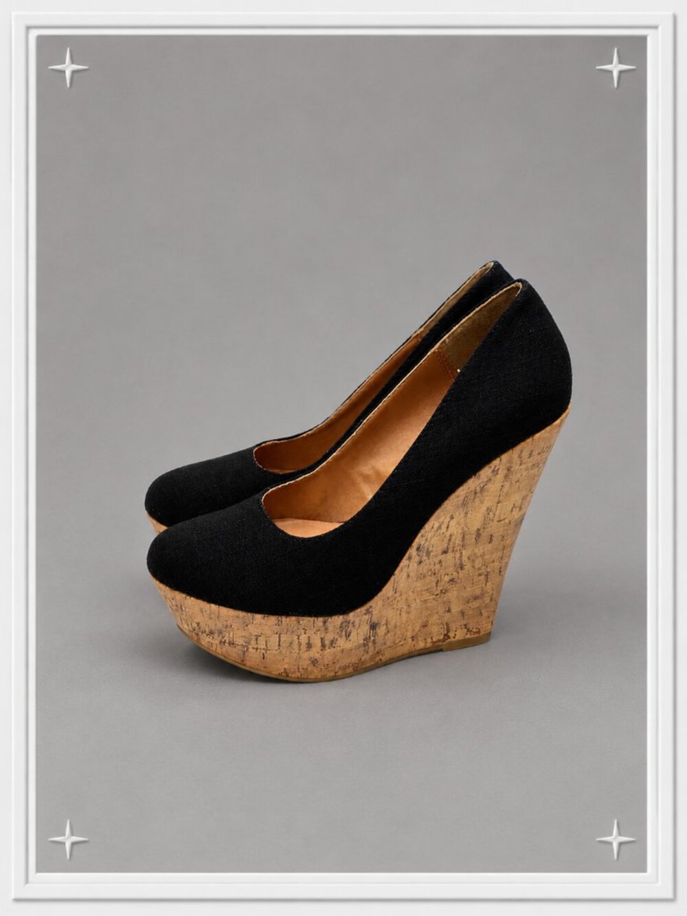 Y2K Black Canvas & Cork Platform Wedges- Women's 6.5